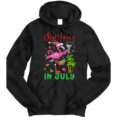 Christmas In July Flamingo Santa Summer Xmas Tie Dye Hoodie