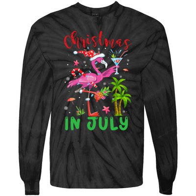 Christmas In July Flamingo Santa Summer Xmas Tie-Dye Long Sleeve Shirt