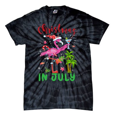 Christmas In July Flamingo Santa Summer Xmas Tie-Dye T-Shirt