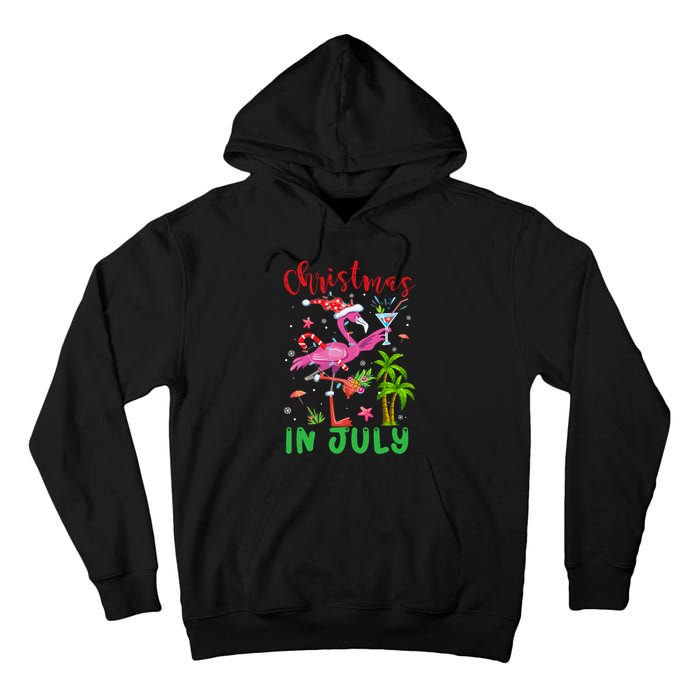 Christmas In July Flamingo Santa Summer Xmas Tall Hoodie