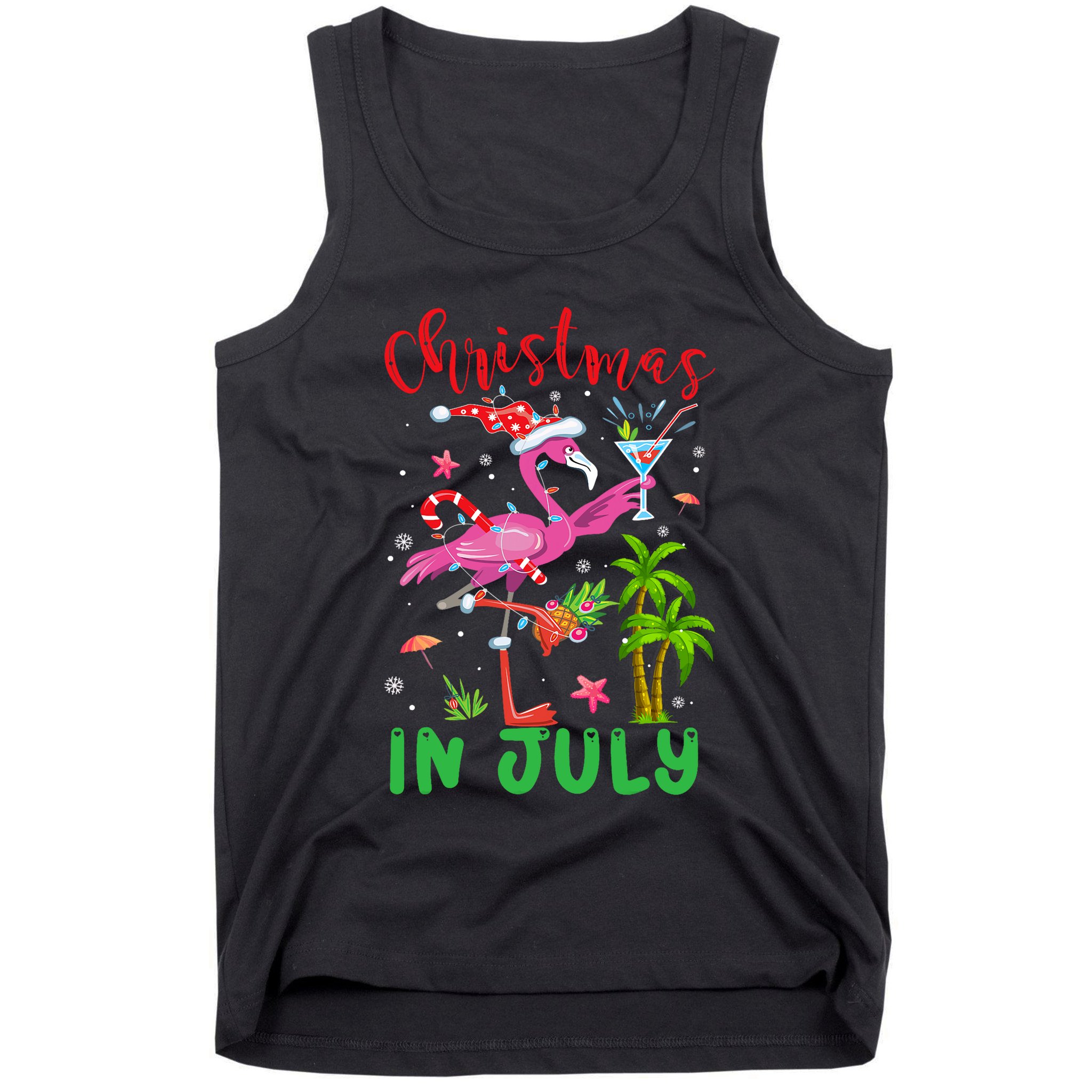 Christmas In July Flamingo Santa Summer Xmas Tank Top