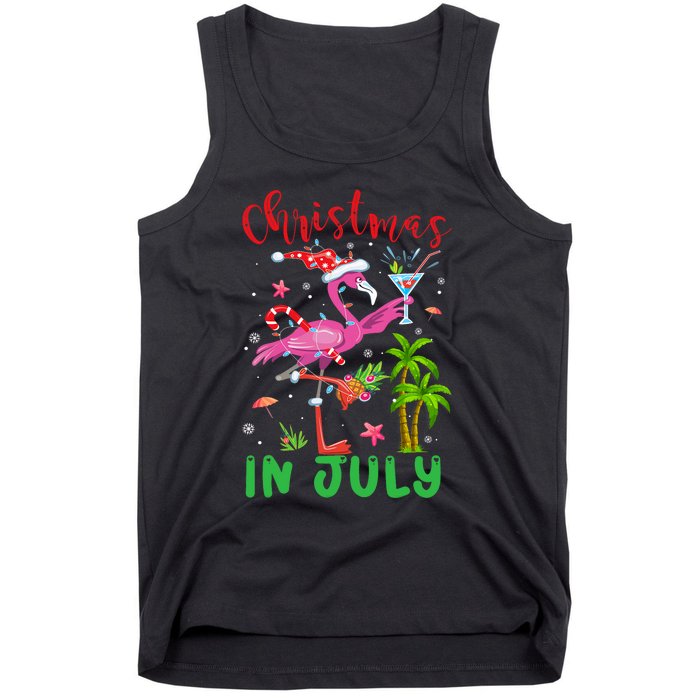 Christmas In July Flamingo Santa Summer Xmas Tank Top