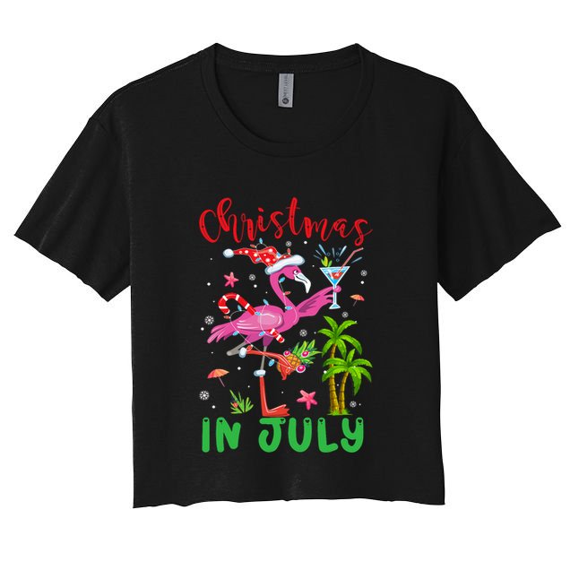 Christmas In July Flamingo Santa Summer Xmas Crop Top