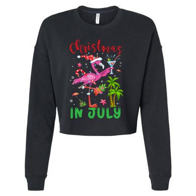 Christmas In July Flamingo Santa Summer Xmas Cropped Pullover Crew