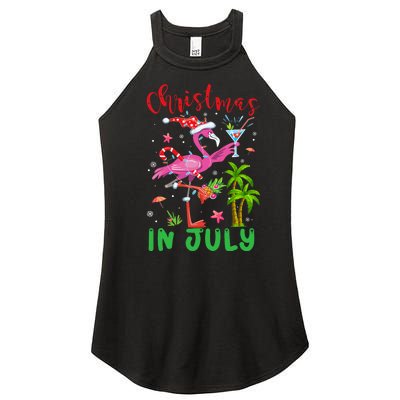 Christmas In July Flamingo Santa Summer Xmas Women's Perfect Tri Rocker Tank