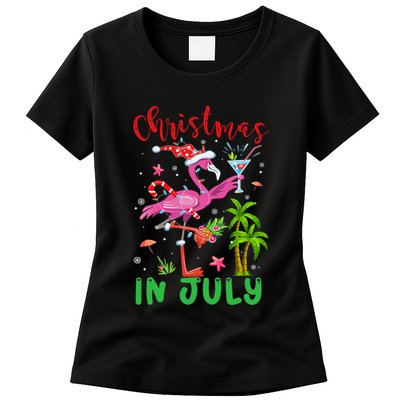 Christmas In July Flamingo Santa Summer Xmas Womens T-Shirt