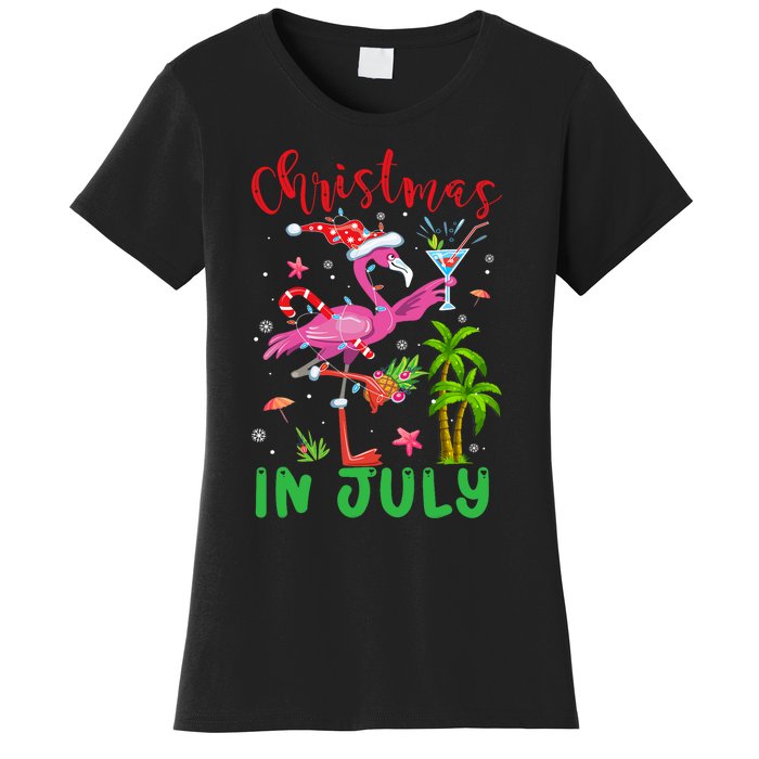 Christmas In July Flamingo Santa Summer Xmas Women's T-Shirt