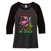 Christmas In July Flamingo Santa Summer Xmas Women's Tri-Blend 3/4-Sleeve Raglan Shirt