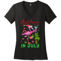 Christmas In July Flamingo Santa Summer Xmas Women's V-Neck T-Shirt