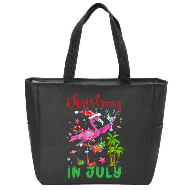Christmas In July Flamingo Santa Summer Xmas Zip Tote Bag