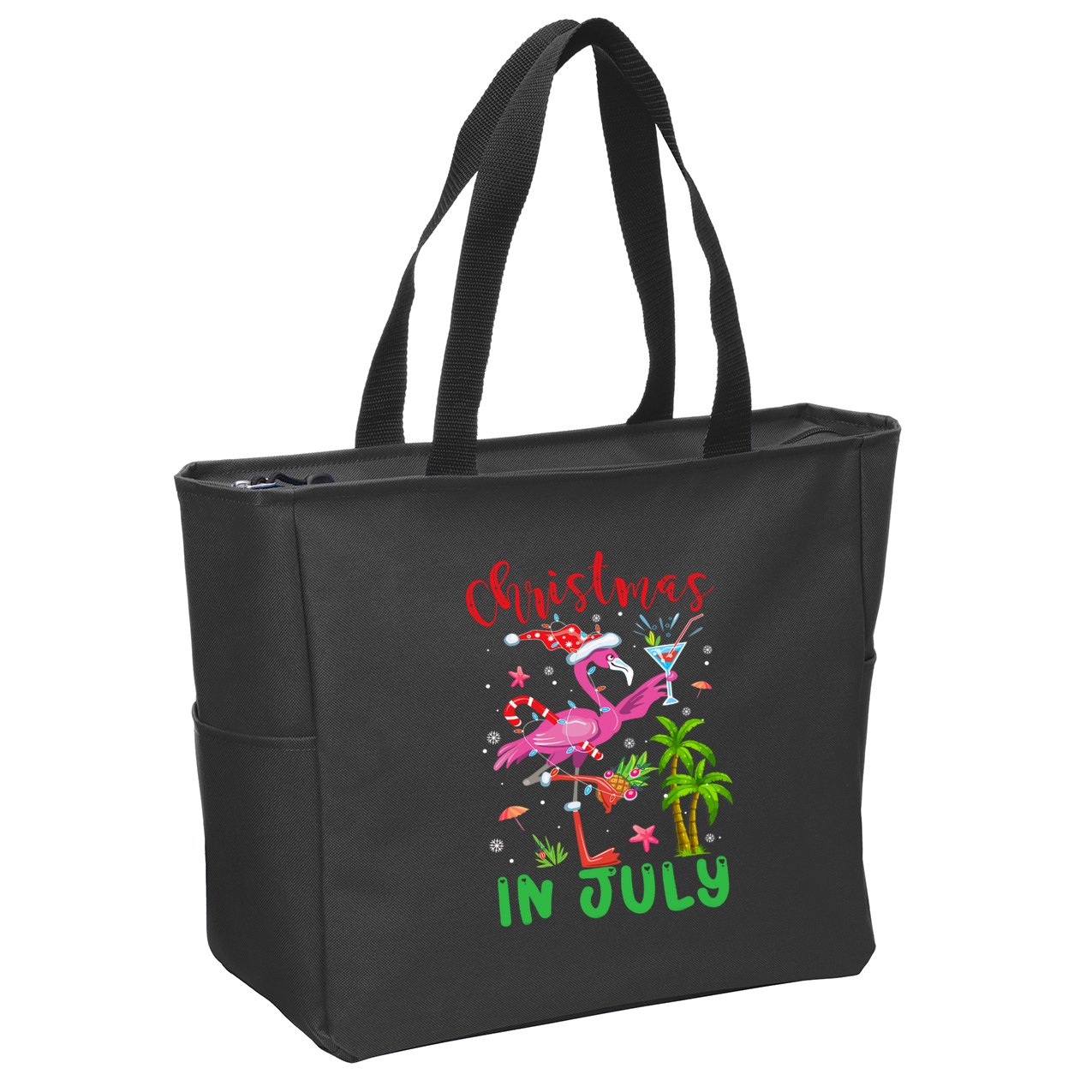 Christmas In July Flamingo Santa Summer Xmas Zip Tote Bag