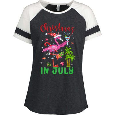 Christmas In July Flamingo Santa Summer Xmas Enza Ladies Jersey Colorblock Tee