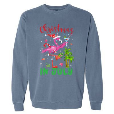 Christmas In July Flamingo Santa Summer Xmas Garment-Dyed Sweatshirt