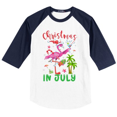 Christmas In July Flamingo Santa Summer Xmas Baseball Sleeve Shirt