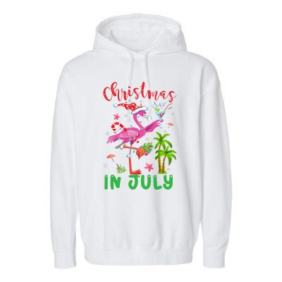 Christmas In July Flamingo Santa Summer Xmas Garment-Dyed Fleece Hoodie