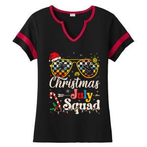 Christmas In July Squad Sunglasses Summer Beach Funny Xmas Ladies Halftime Notch Neck Tee