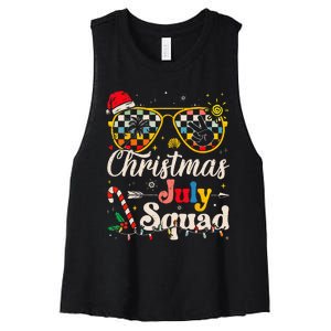 Christmas In July Squad Sunglasses Summer Beach Funny Xmas Women's Racerback Cropped Tank