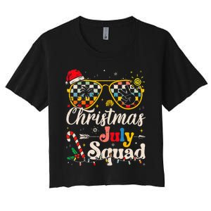 Christmas In July Squad Sunglasses Summer Beach Funny Xmas Women's Crop Top Tee