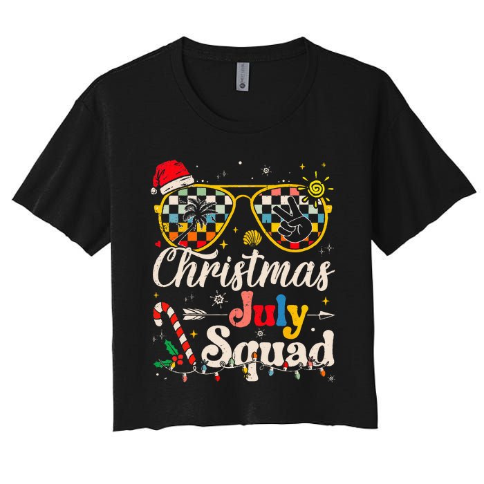 Christmas In July Squad Sunglasses Summer Beach Funny Xmas Women's Crop Top Tee