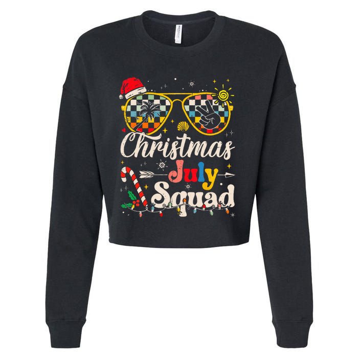 Christmas In July Squad Sunglasses Summer Beach Funny Xmas Cropped Pullover Crew