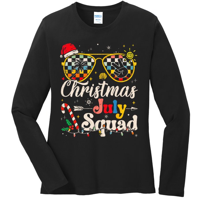 Christmas In July Squad Sunglasses Summer Beach Funny Xmas Ladies Long Sleeve Shirt