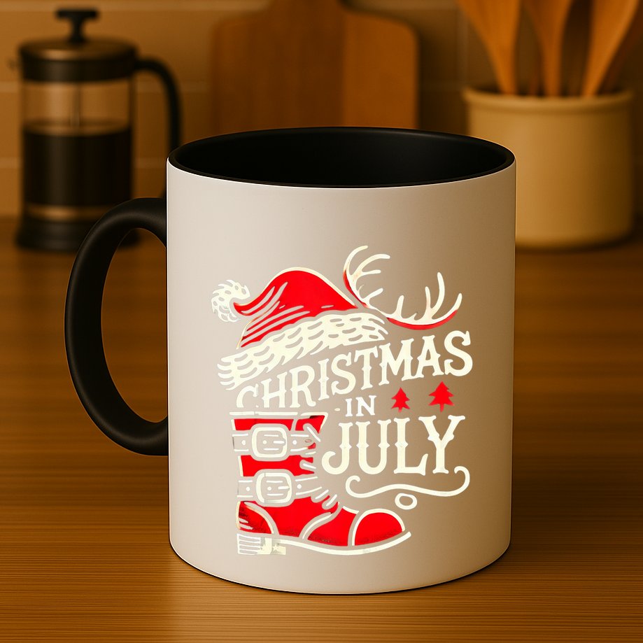 Christmas In July Funny Elf For Summer Xmas Delights Mug