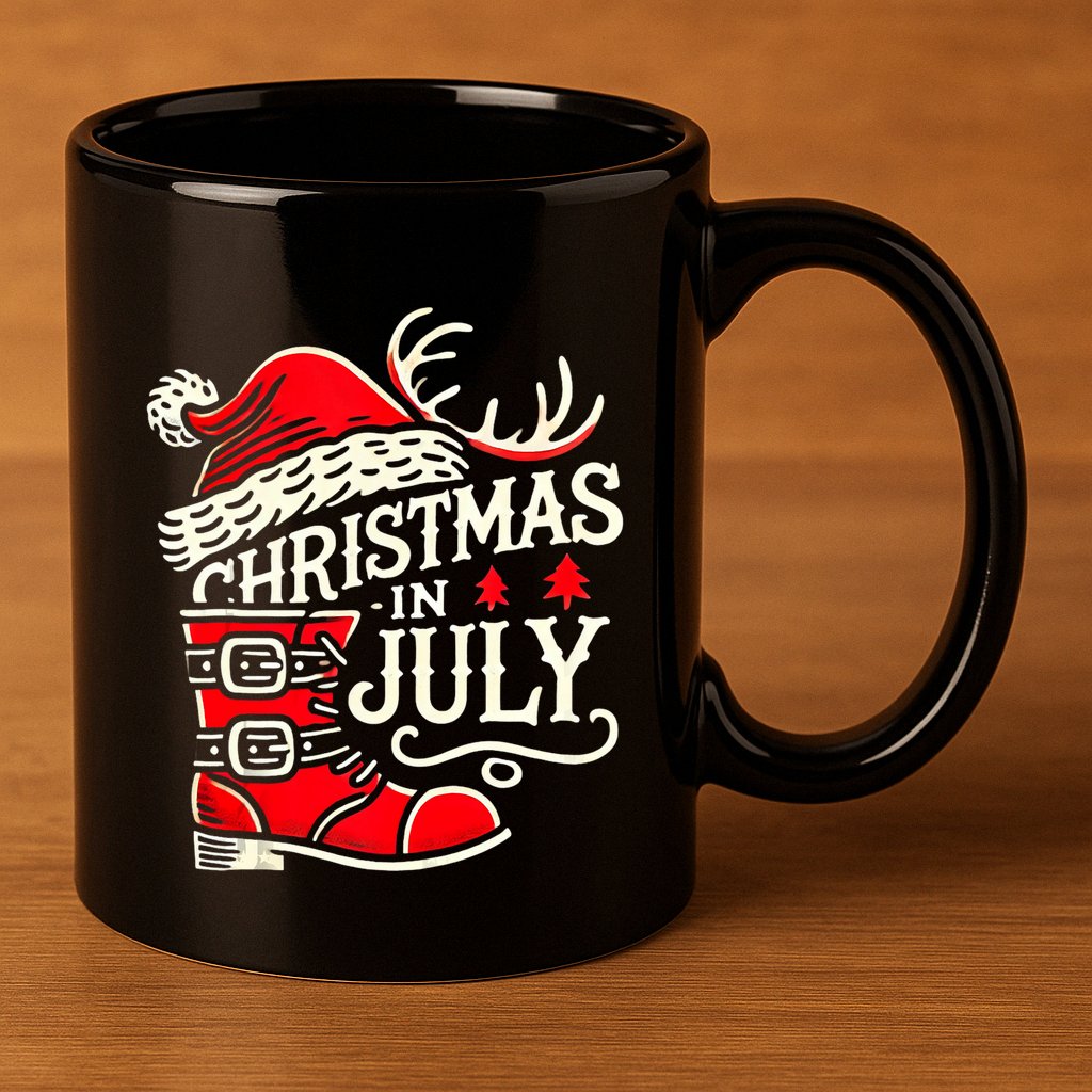 Christmas In July Funny Elf For Summer Xmas Delights 11oz C Handle Ceramic Mug