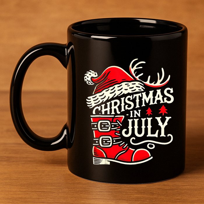 Christmas In July Funny Elf For Summer Xmas Delights 11oz C Handle Ceramic Mug