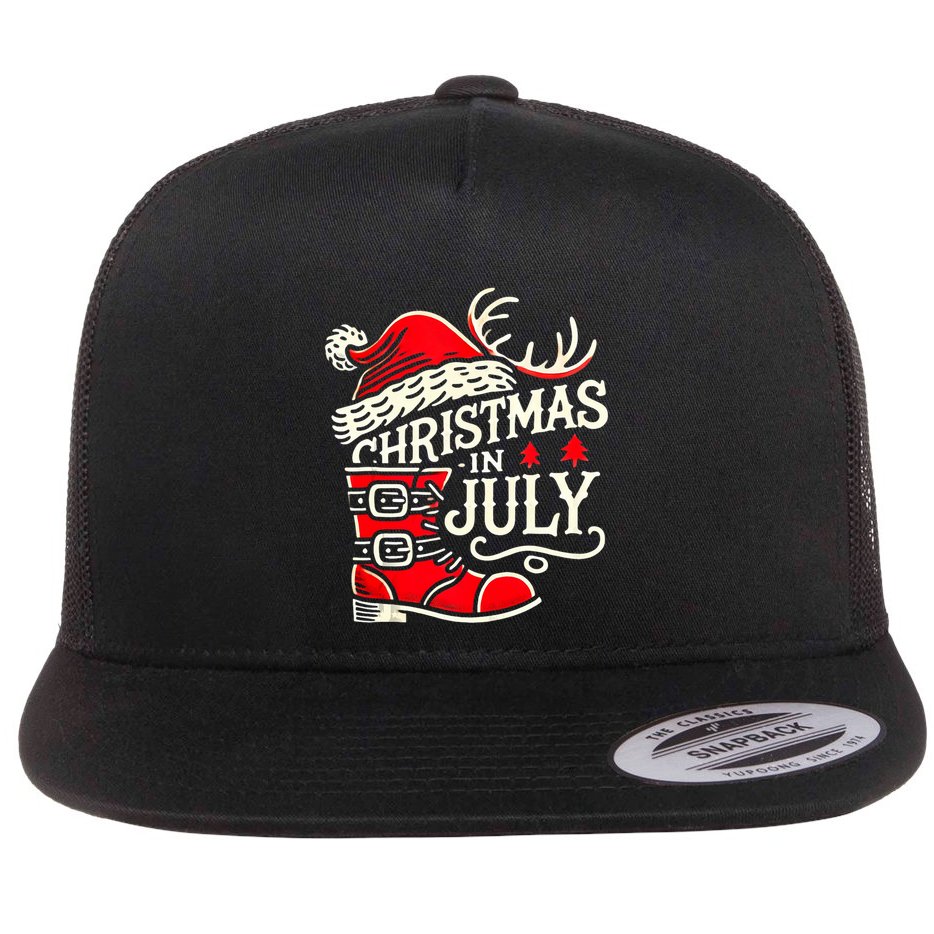 Christmas In July Funny Elf For Summer Xmas Delights Flat Bill Trucker Hat