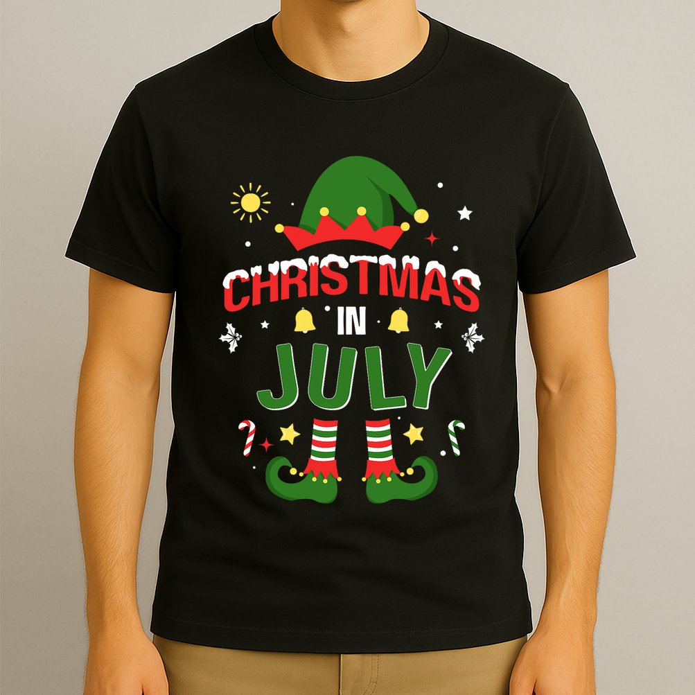 Christmas In July Funny Elf For Summer Xmas T-Shirt