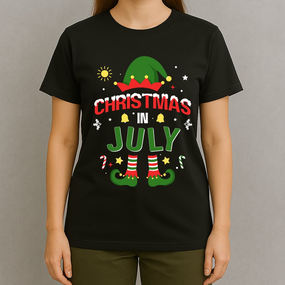 Christmas In July Funny Elf For Summer Xmas T-Shirt