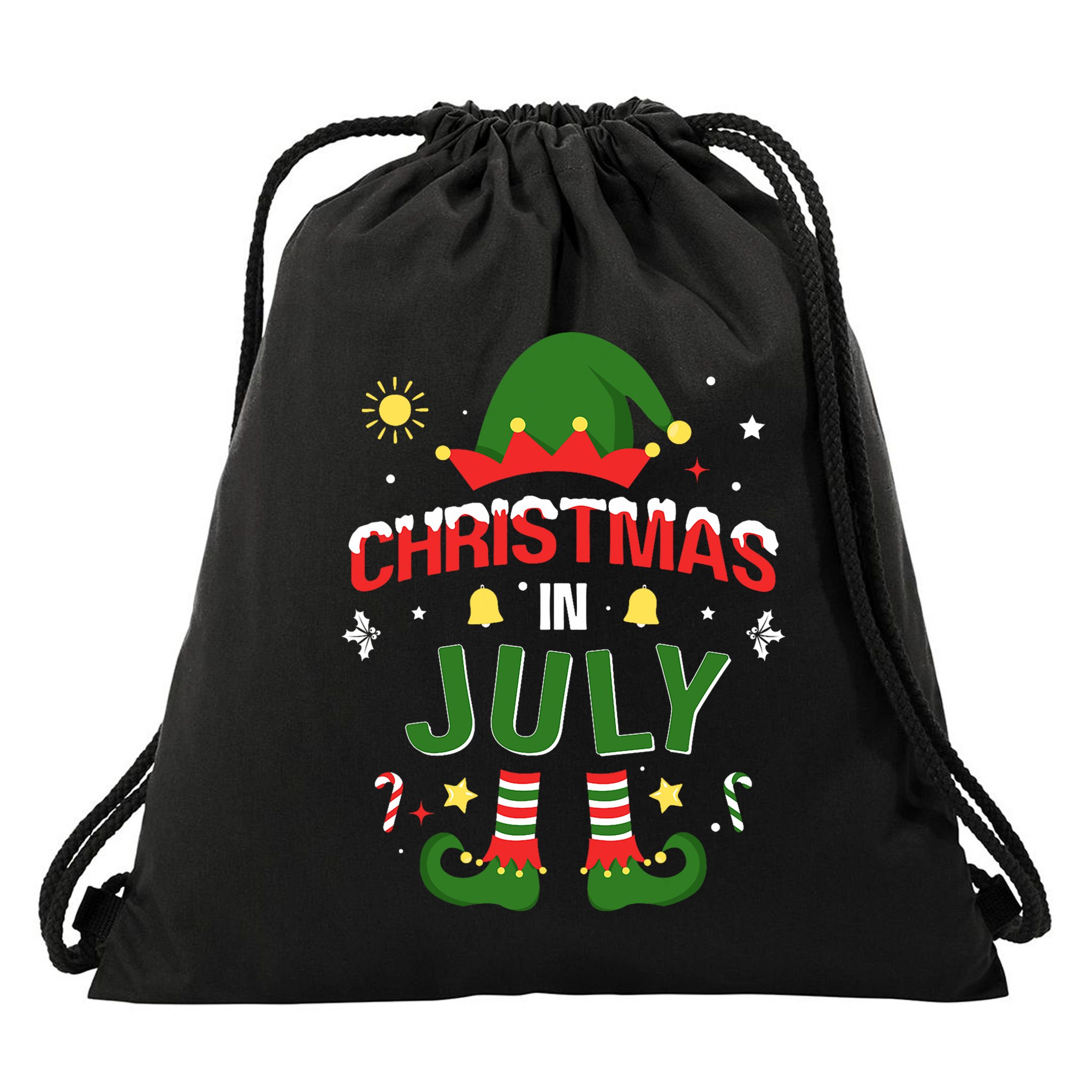 Christmas In July Funny Elf For Summer Xmas Drawstring Bag
