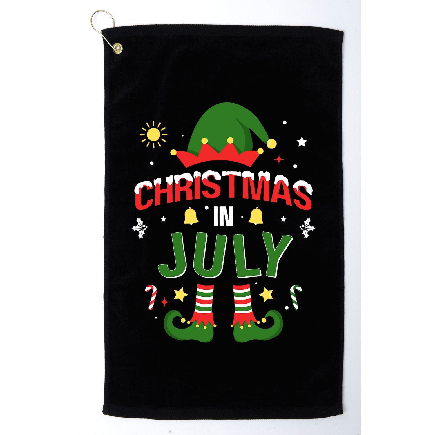 Christmas In July Funny Elf For Summer Xmas Golf Towel