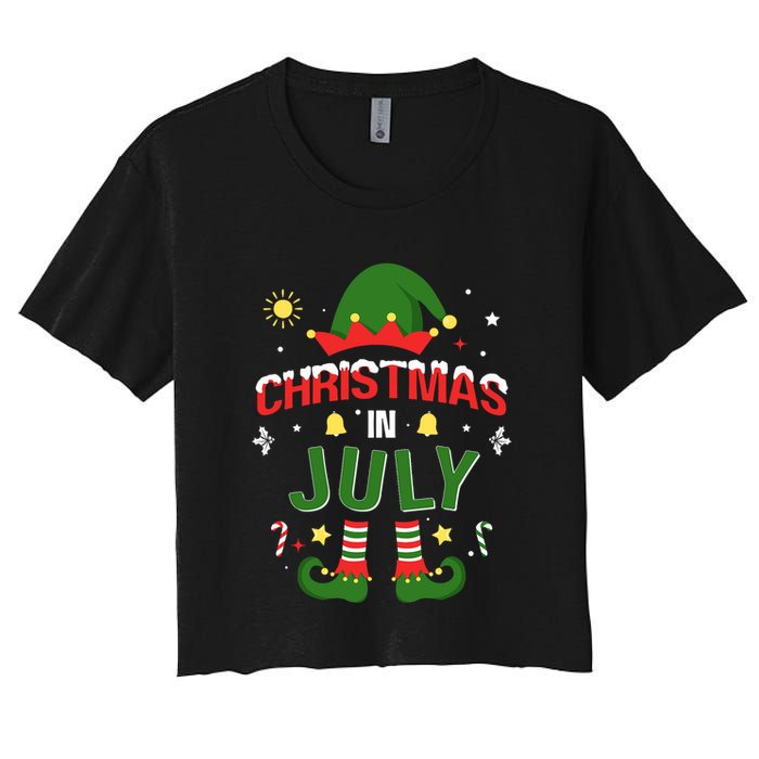 Christmas In July Funny Elf For Summer Xmas Women's Crop Top Tee