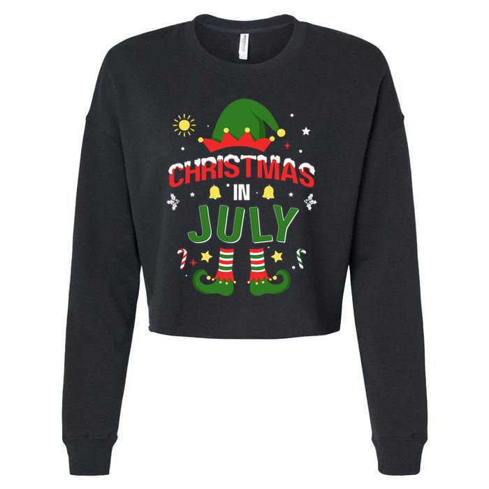 Christmas In July Funny Elf For Summer Xmas Cropped Pullover Crew