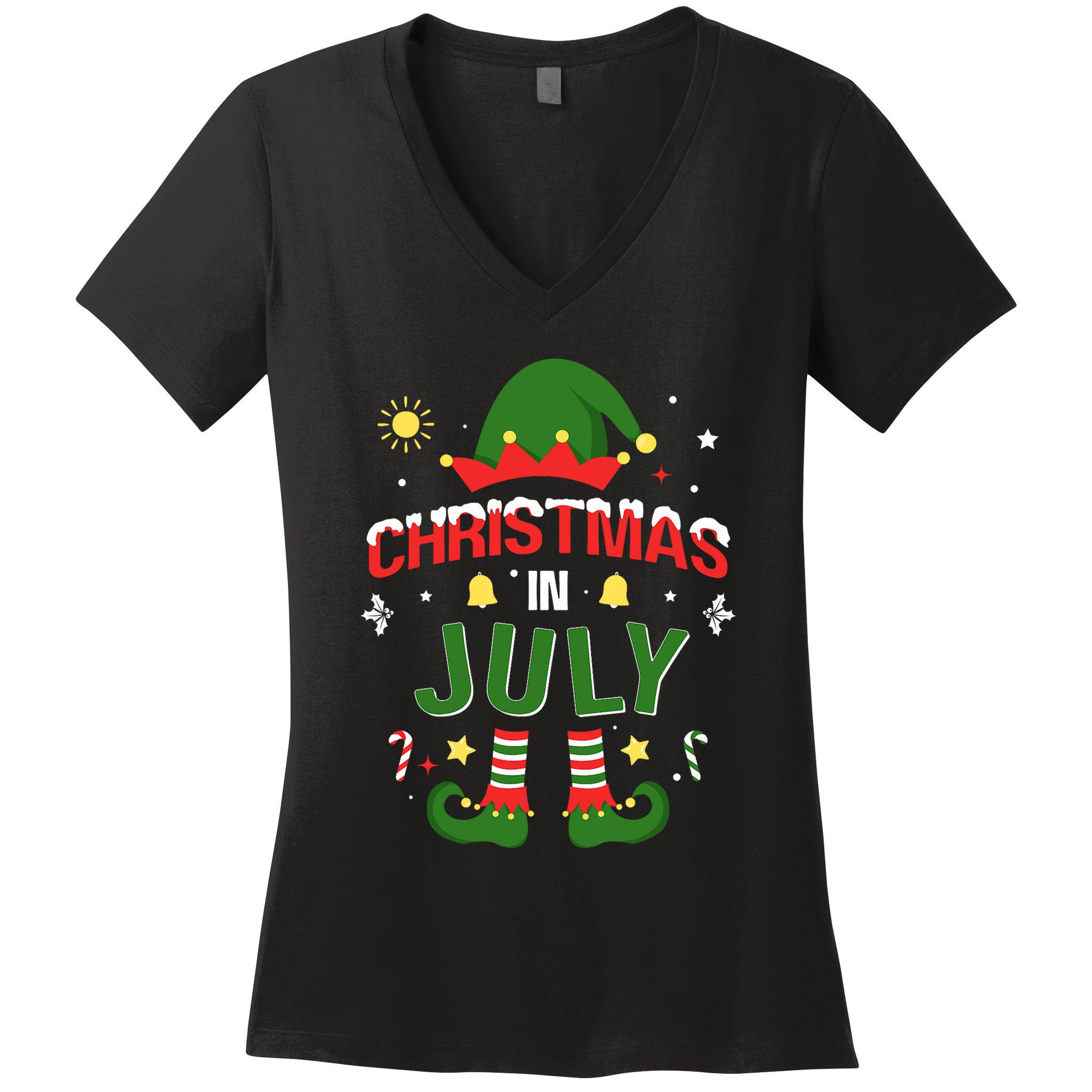 Christmas In July Funny Elf For Summer Xmas Women's V-Neck T-Shirt