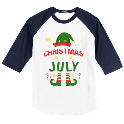 Christmas In July Funny Elf For Summer Xmas Baseball Sleeve Shirt