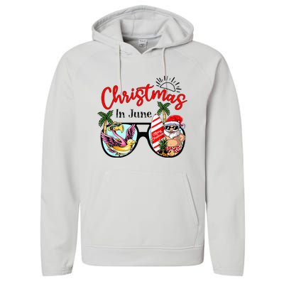 Christmas In June Sunglasses Santa Flamingo Summer Vacation  Performance Fleece Hoodie