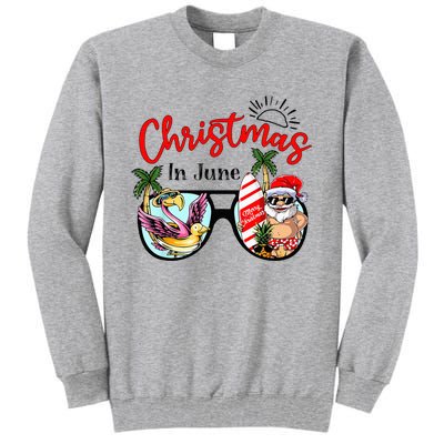 Christmas In June Sunglasses Santa Flamingo Summer Vacation  Tall Sweatshirt