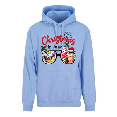 Christmas In June Sunglasses Santa Flamingo Summer Vacation  Unisex Surf Hoodie