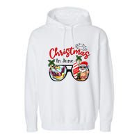 Christmas In June Sunglasses Santa Flamingo Summer Vacation  Garment-Dyed Fleece Hoodie