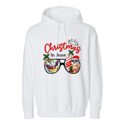 Christmas In June Sunglasses Santa Flamingo Summer Vacation  Garment-Dyed Fleece Hoodie