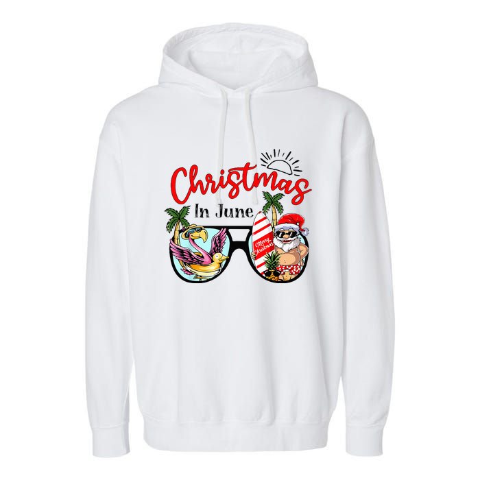 Christmas In June Sunglasses Santa Flamingo Summer Vacation  Garment-Dyed Fleece Hoodie