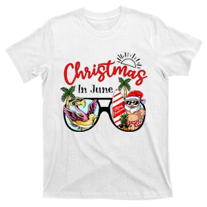 Christmas In June Sunglasses Santa Flamingo Summer Vacation  T-Shirt