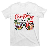 Christmas In June Sunglasses Santa Flamingo Summer Vacation  T-Shirt