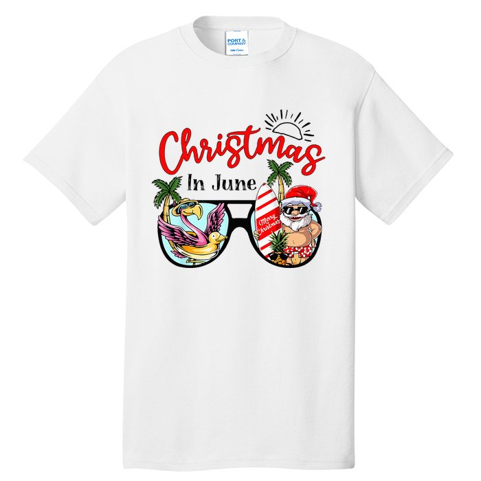 Christmas In June Sunglasses Santa Flamingo Summer Vacation  Tall T-Shirt