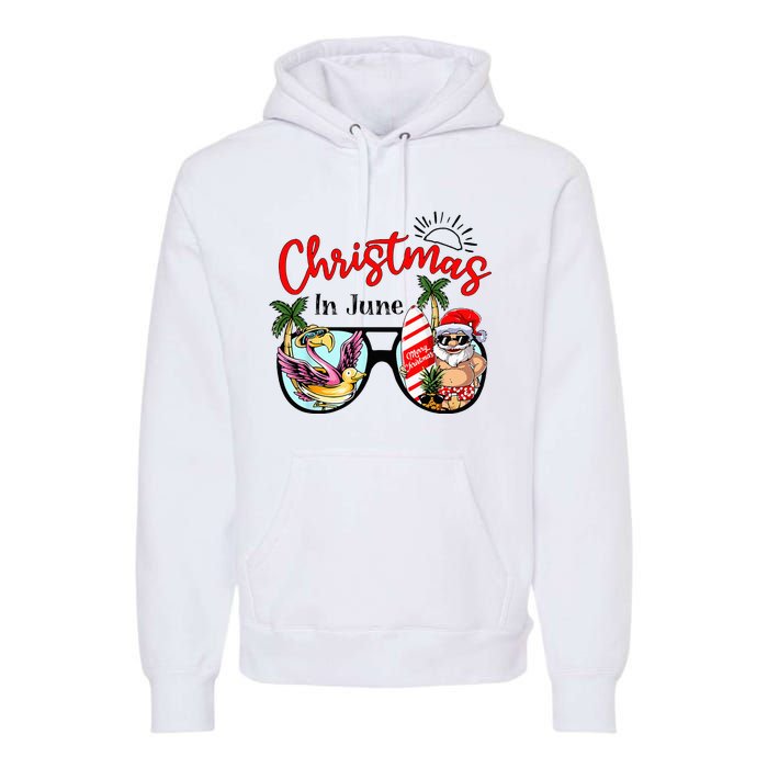 Christmas In June Sunglasses Santa Flamingo Summer Vacation  Premium Hoodie