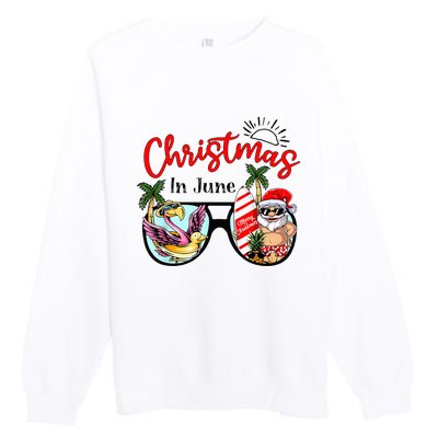 Christmas In June Sunglasses Santa Flamingo Summer Vacation  Premium Crewneck Sweatshirt