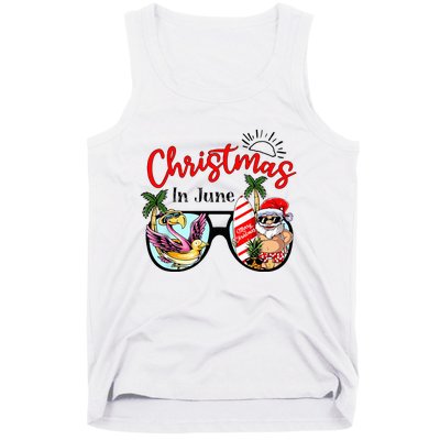 Christmas In June Sunglasses Santa Flamingo Summer Vacation  Tank Top