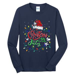 Christmas In July Lights Funny Summer Xmas Tall Long Sleeve T-Shirt